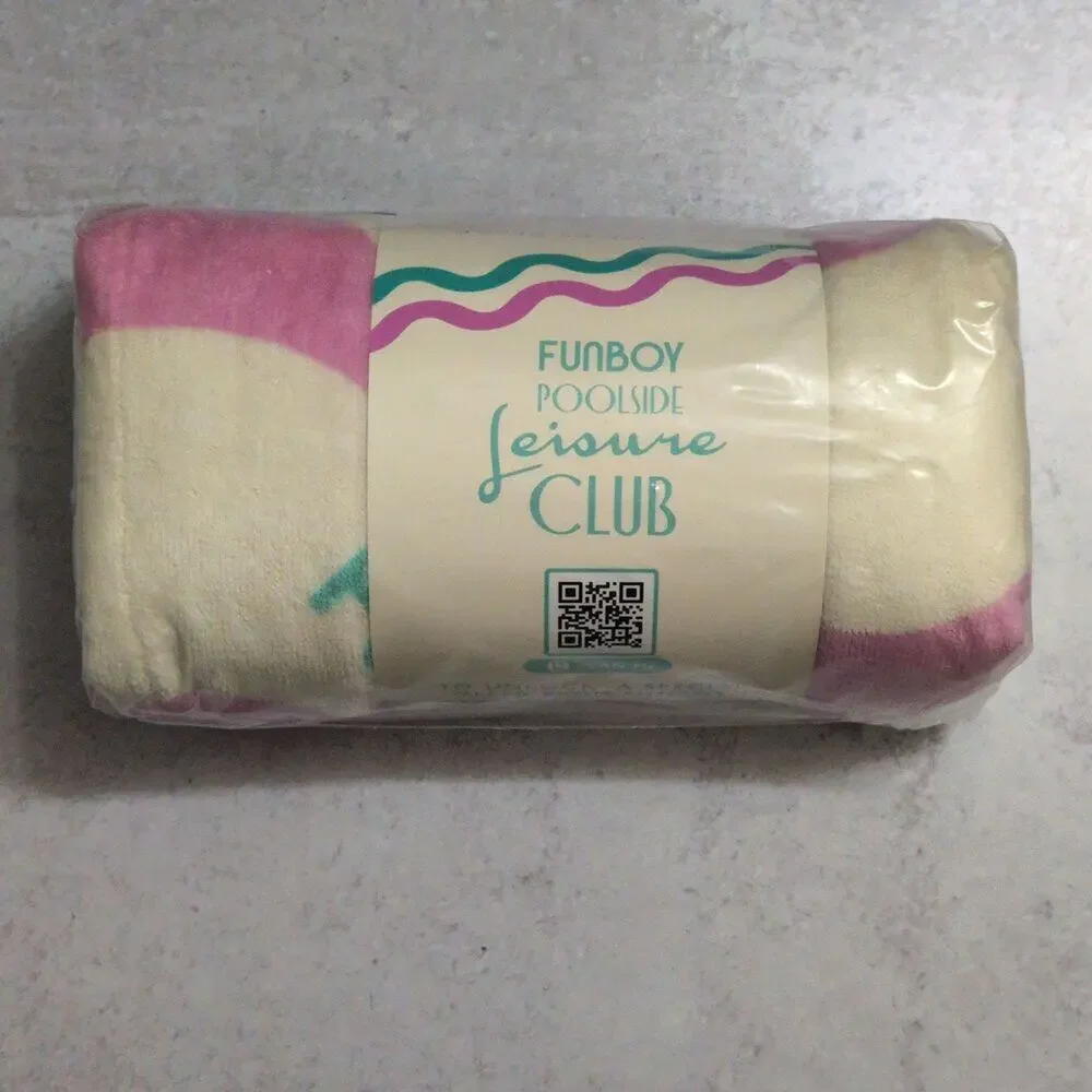 Funboy Poolside Leisure Club Pink Cream Beach Towel Oversized Plush Cotton 68x30
